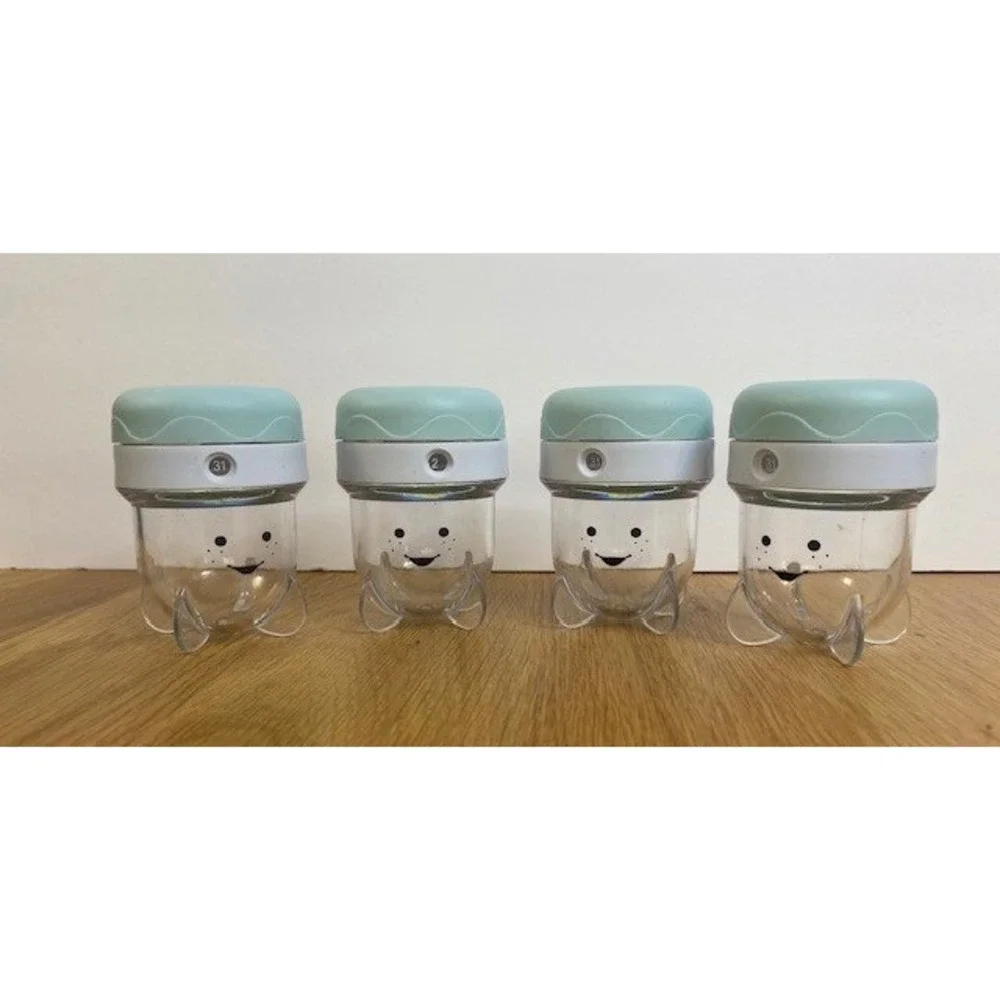 Nutribullet Baby Food Storage Cup Lot of 4 Blue Clear Good Date Dial Smiley Face